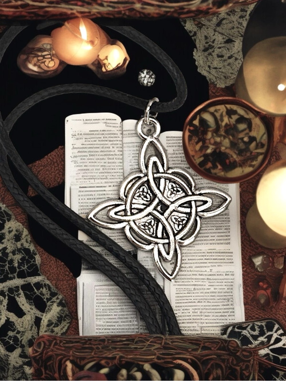 5 For $25💫Silver Celtic Knot Silver Pendant Necklace on Black Cord